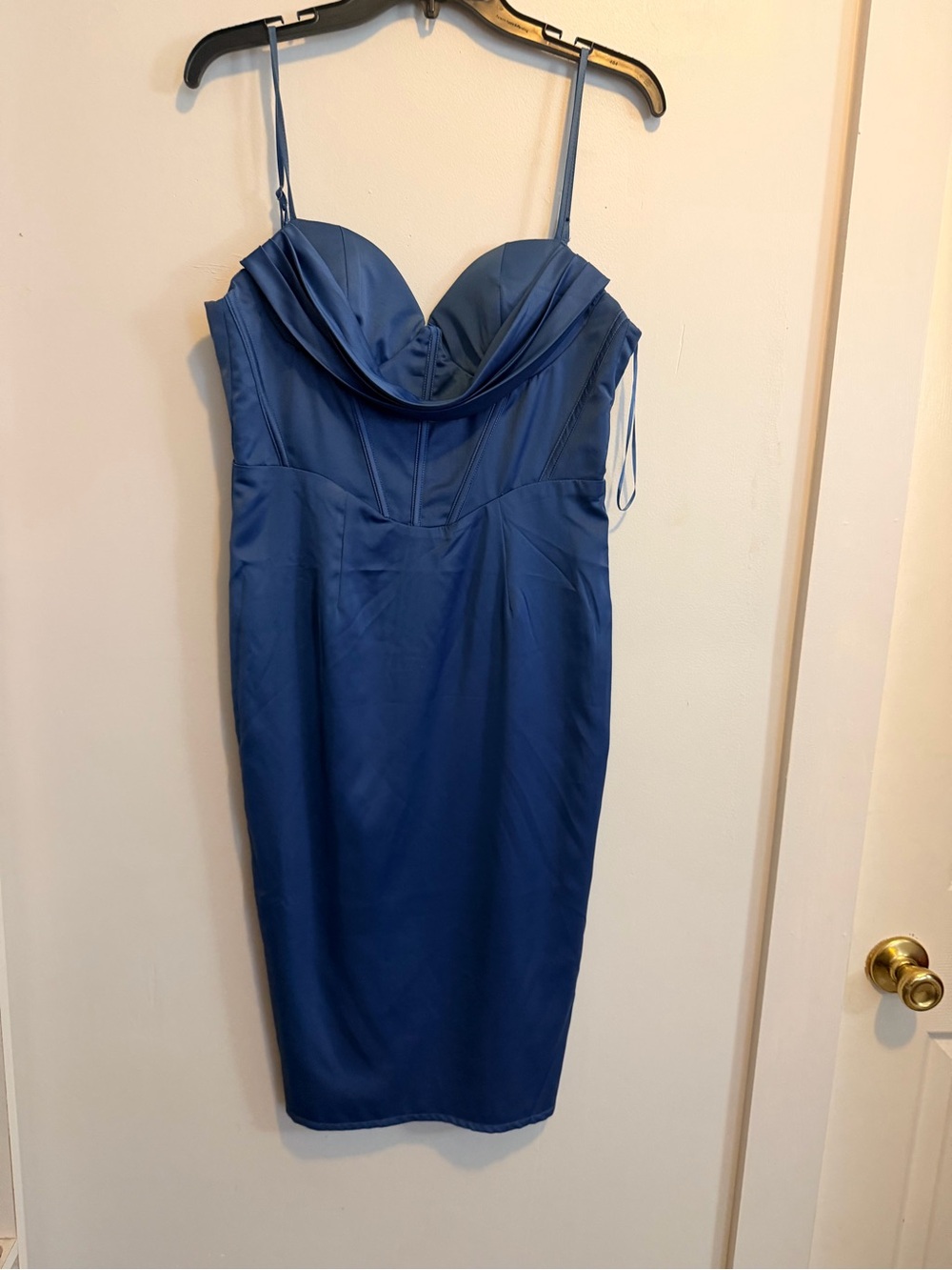 Fashion Nova Royal Blue Satin Cowl Midi Dress